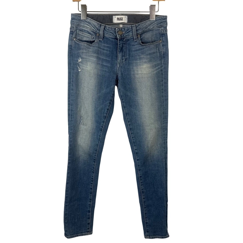 Paige Skyline Ankle Peg Distressed Denim Jeans Womens Size 27